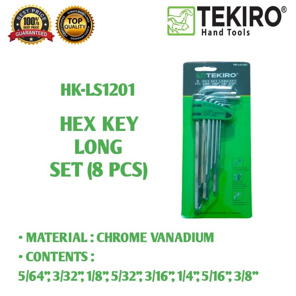 Tekiro Kunci L Set Panjang 8 Pcs 5/64- 3/8 inch  Tekiro Hex Key Long Set inch Tekiro Kunci L Set 8 P