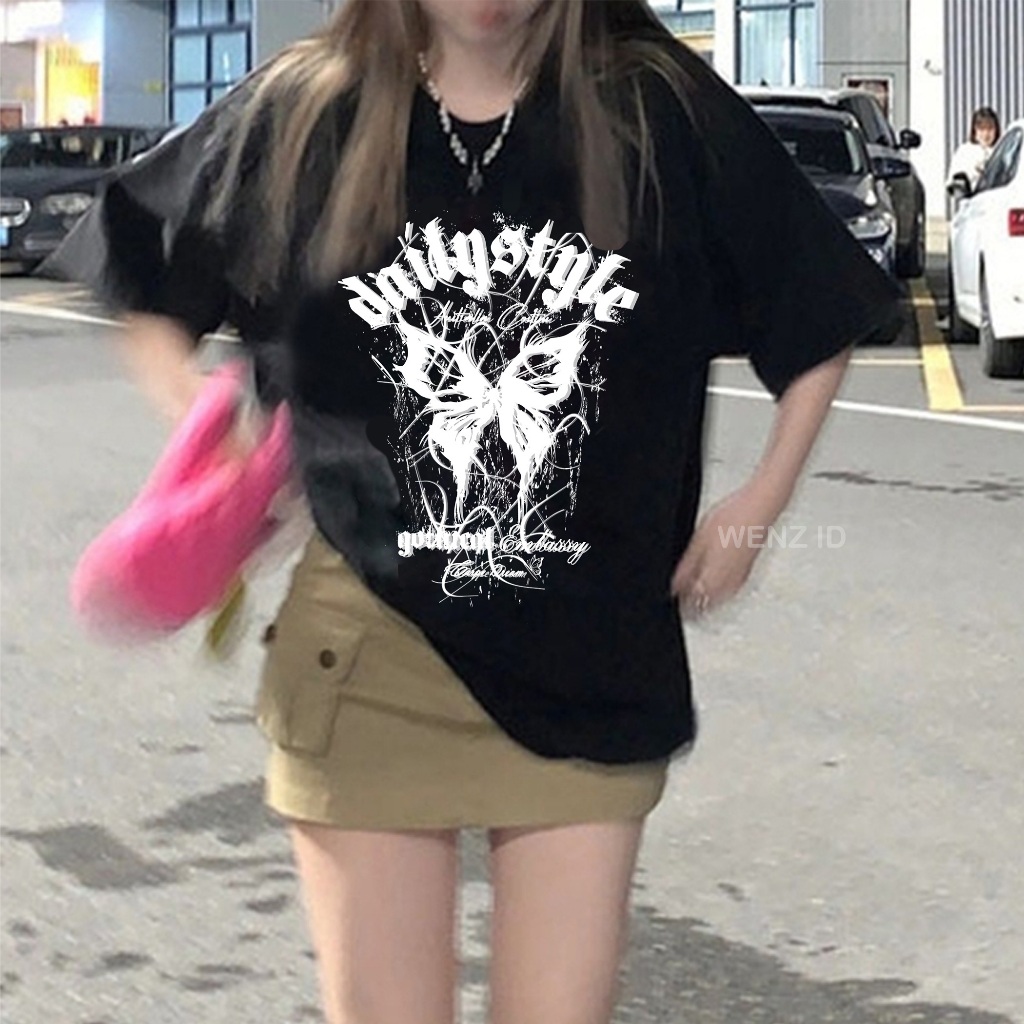 t shirt Butterfly daily style Metal korean Atasan wanita lengan pendek baju kaos kupu kupu kekinian 