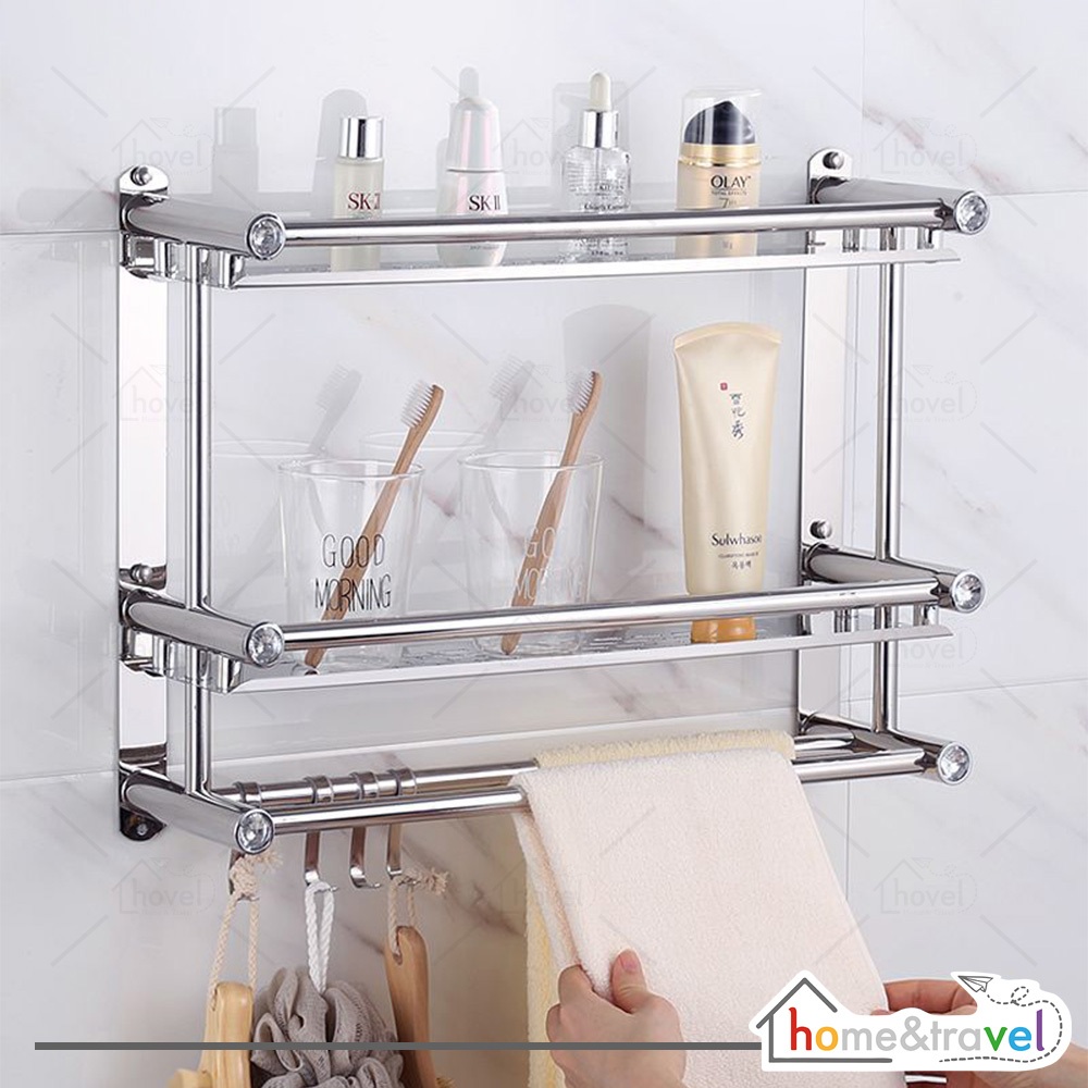 HOVELSHOP Rak Sabun Dinding Kamar Mandi Toilet Gantung Stainless Serbaguna Handuk Tempel Tembok