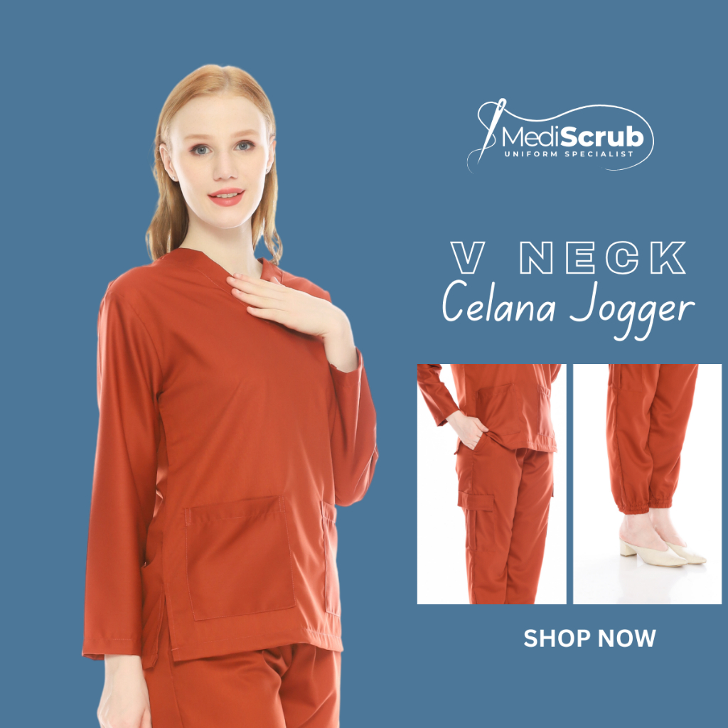 MEDISCRUB - V NECK 2 KANTONG DAN CELANA JOGGER 4 KANTONG - BAJU JAGA DOKTER PERAWAT