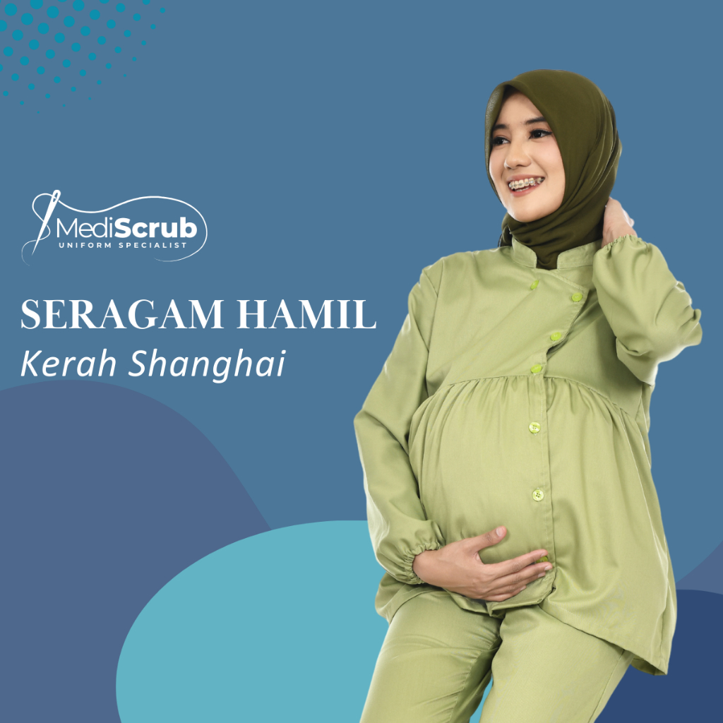 Baju Seragam Medis Hamil Model Kerah Korea / Shanghai Kancing Samping Dokter Perawat - Mediscrub