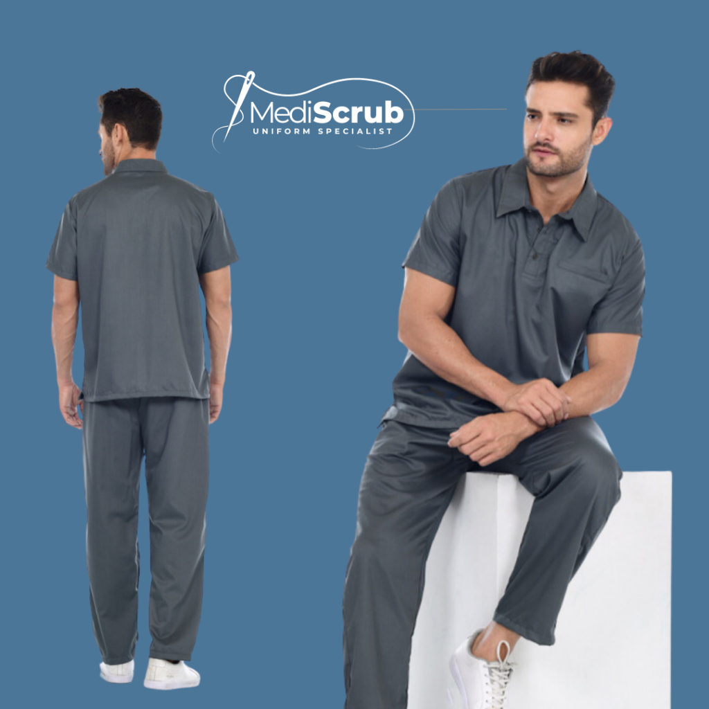 Scrub Baju Jaga Dokter Perawat Pria Kerah Polo Lengan Pendek / MEDISCRUB