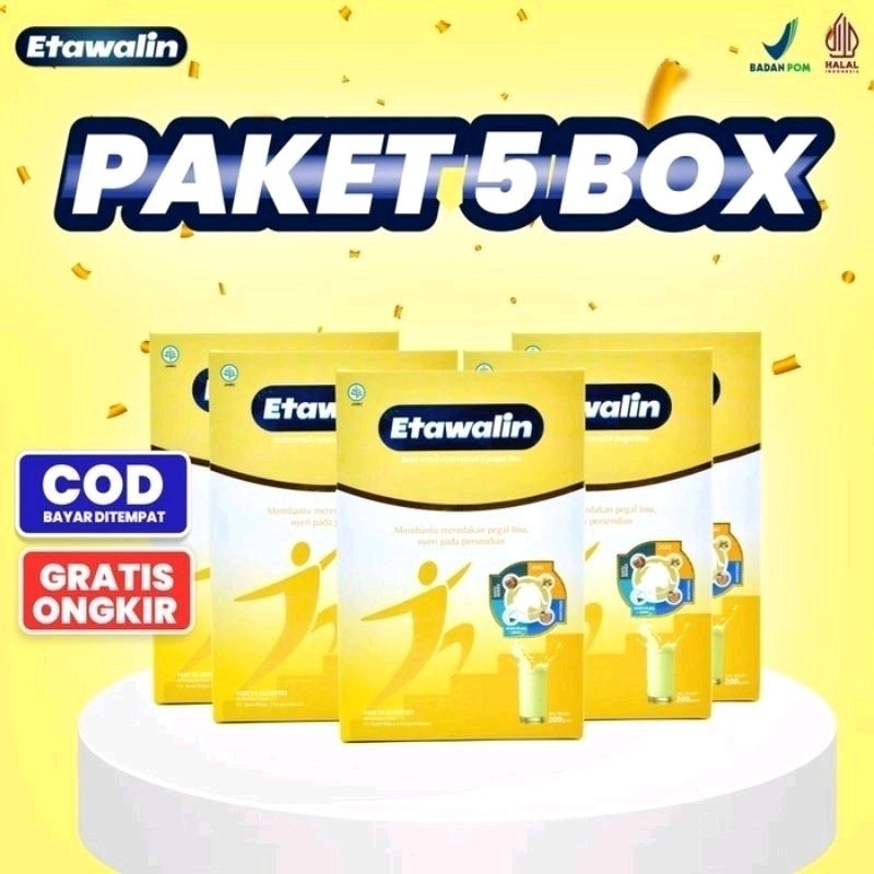 

[READY STOCK] PAKET 5 BOX ETAWALIN – Susu Kambing Etawa Tingkatkan Kepadatan & Kesehatan Tulang Sendi Susu Anti Asam Urat Rematik Reumatik Nyeri Sendi.