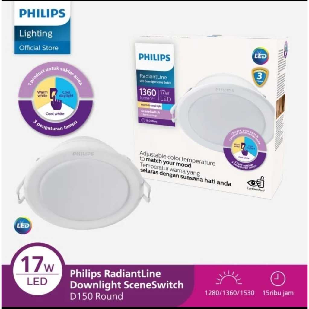 LAMPU PHILIPS RADIANTLINE DOWNLIGHT SCENESWITCH 17 W D150 3 WARNA