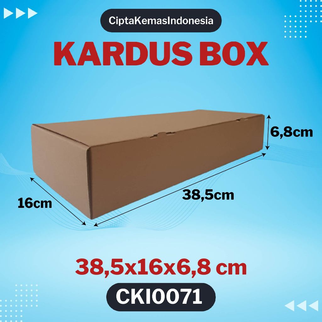 

Kardus Box Die Cut 38,5x16x6,8 cm Dus Packing Packaging Polos