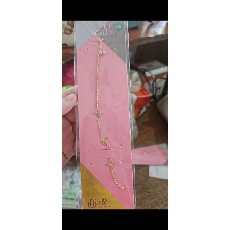 Gelang rantai polos jedar kupu butterfly emas asli 375 8k cantik fashion korea