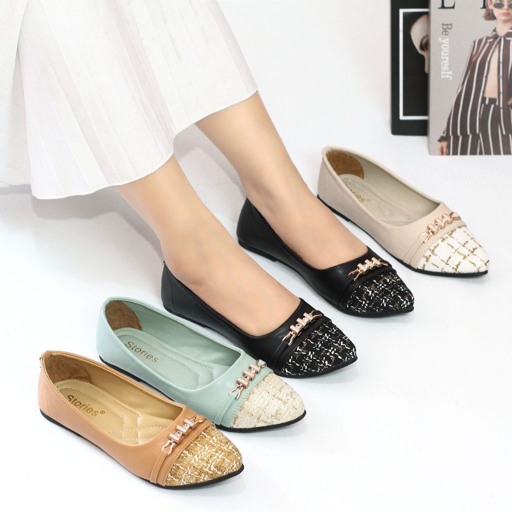 Flatshoes Wanita LILI Hitam Slip On Kanvas Karet Sintetis untuk Kerja