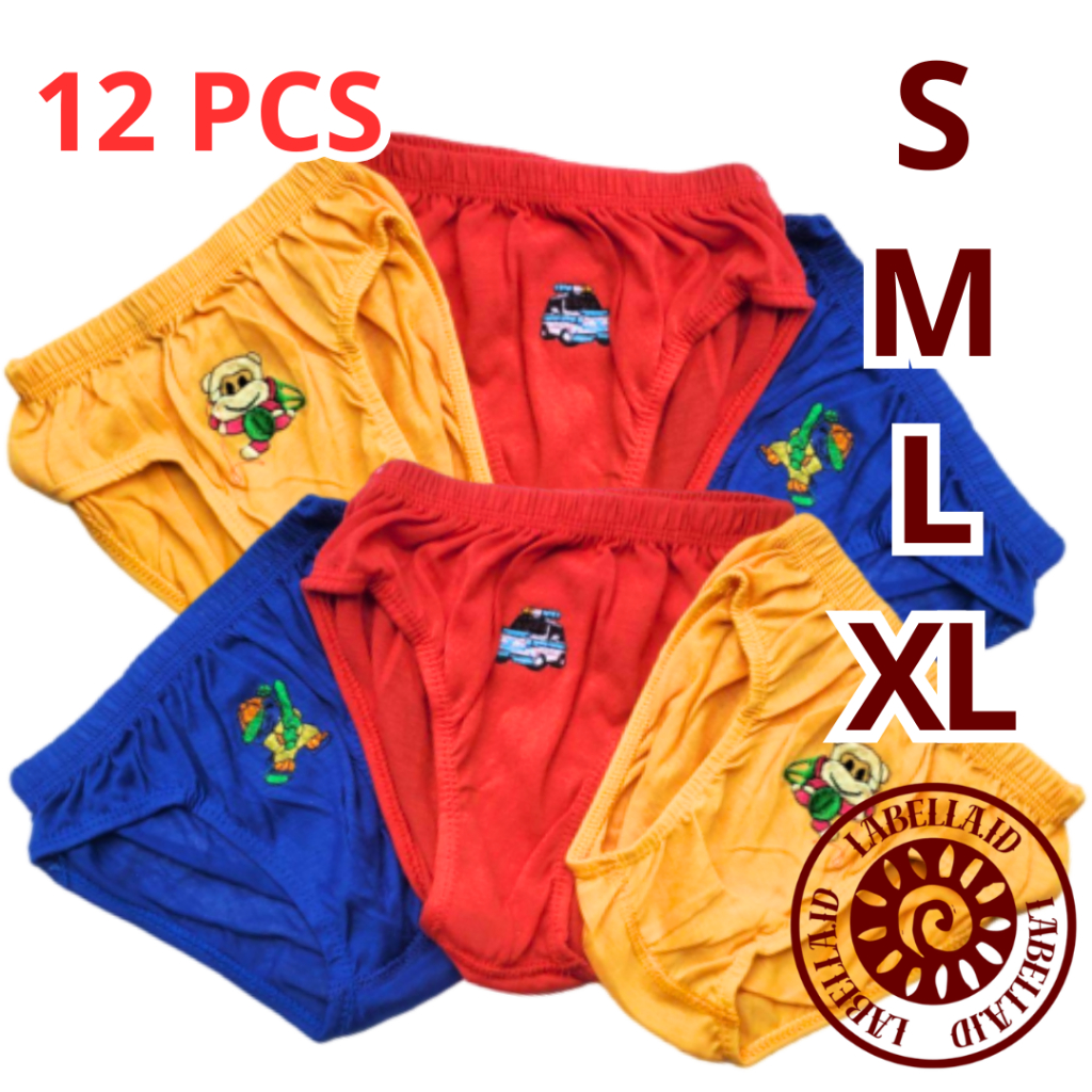 12 PCS Celana Dalam Anak laki laki 1-10 Tahun Polos Bordir LAB96