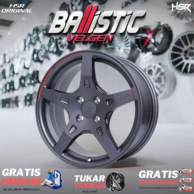 Velg Racing Mobil Ring 16 Model Palang 5 Lubang Baut/PCD 4X100 Velg Original HSR Wheel Type PENTE