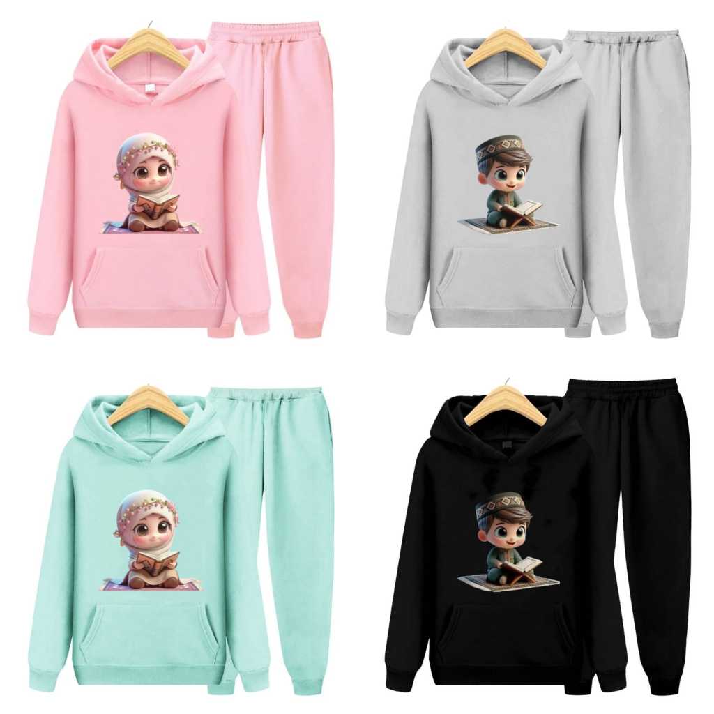 SETELAN HOODIE COUPLE ANAK SIBLING TEE MOTIF ANAK SOLEH
