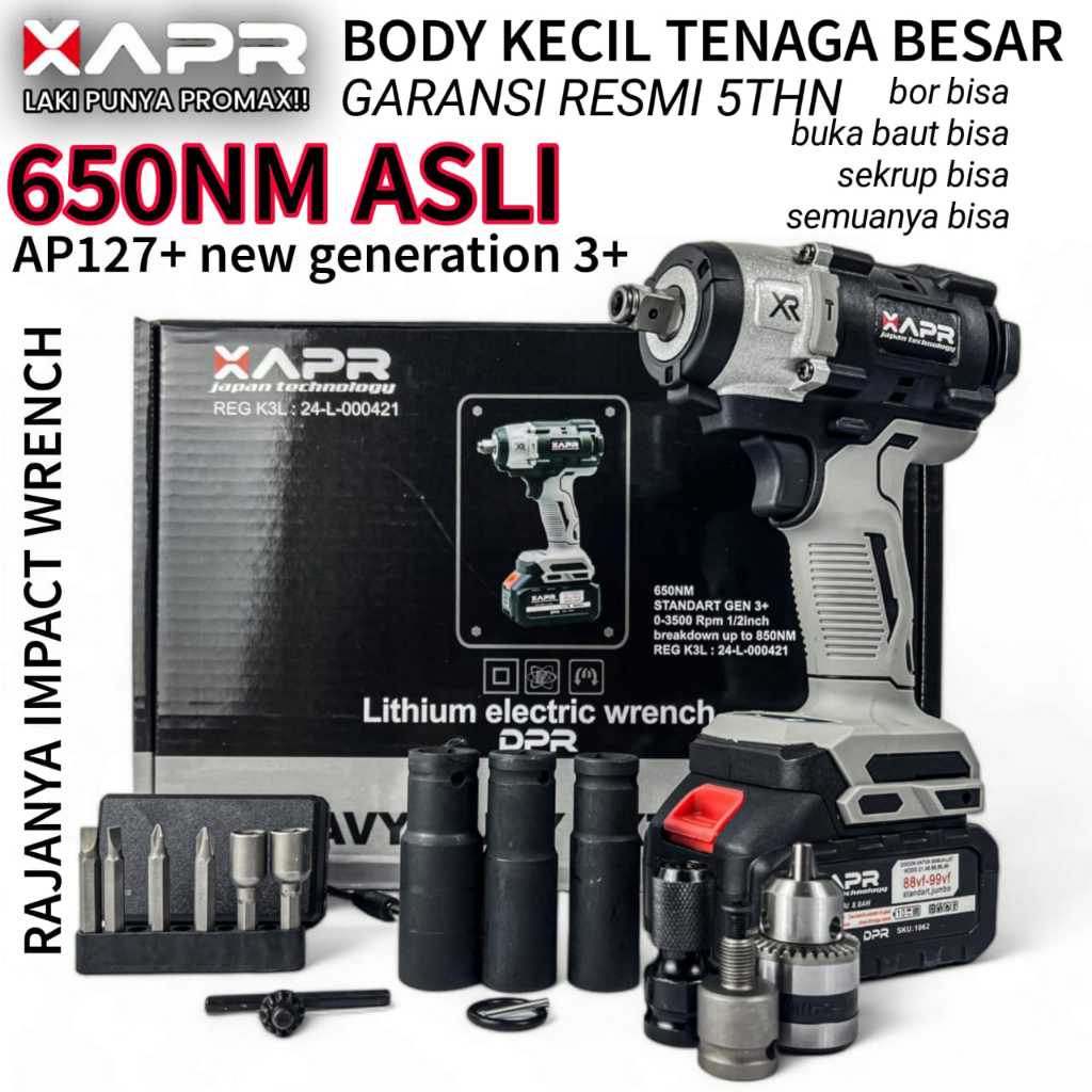 NEW IMPACT WRENCH APR AP127+ JAPAN 450NM NEW EDITION STANDART MESIN PEMBUKA BAUT RODA BAN TERLENGKAP