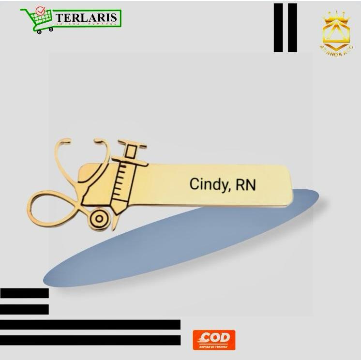 pin name tag dokter/bros dokter custom nama lapis emas premium