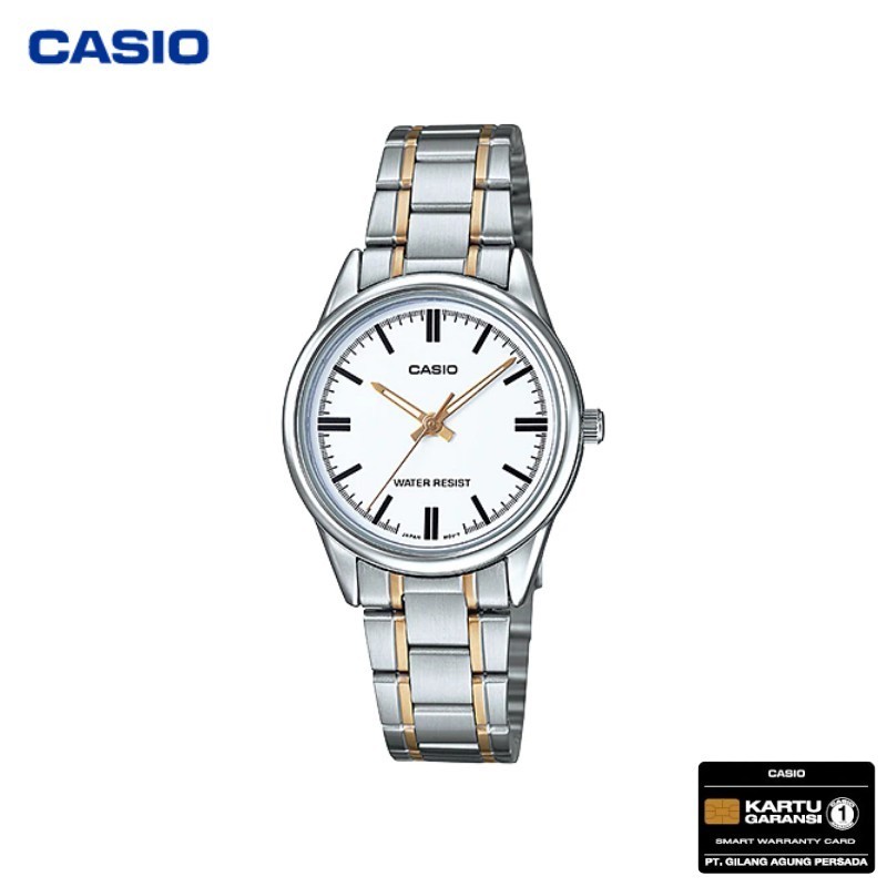 JAM TANGAN CASIO WANITA CASIO LTP-V005SG-7A - SILVER GOLD PUTIH CASIO ORIGINAL