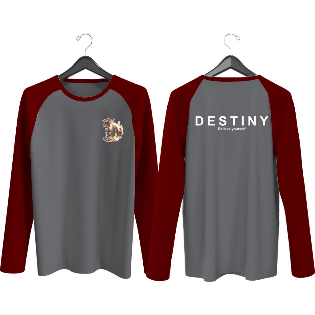 Kaos Atasan Raglan cewek Wanita Lengan panjang Kaos Wanita sablon destany depan belakang/ Kaos oblon