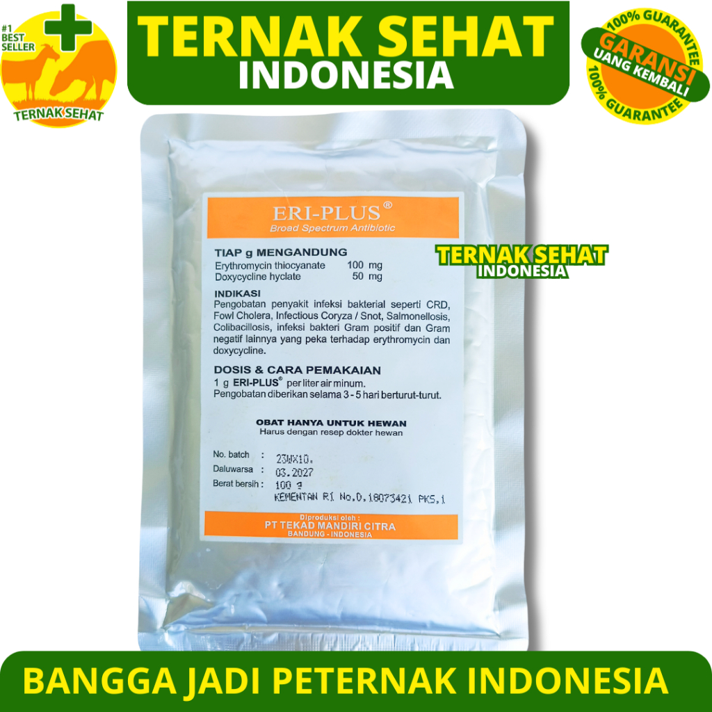 ERI PLUS 100 GRAM TMC - Obat Snot CRD Ngorok Ayam Unggas - Obat Ayam Paling Ampuh ERIPLUS