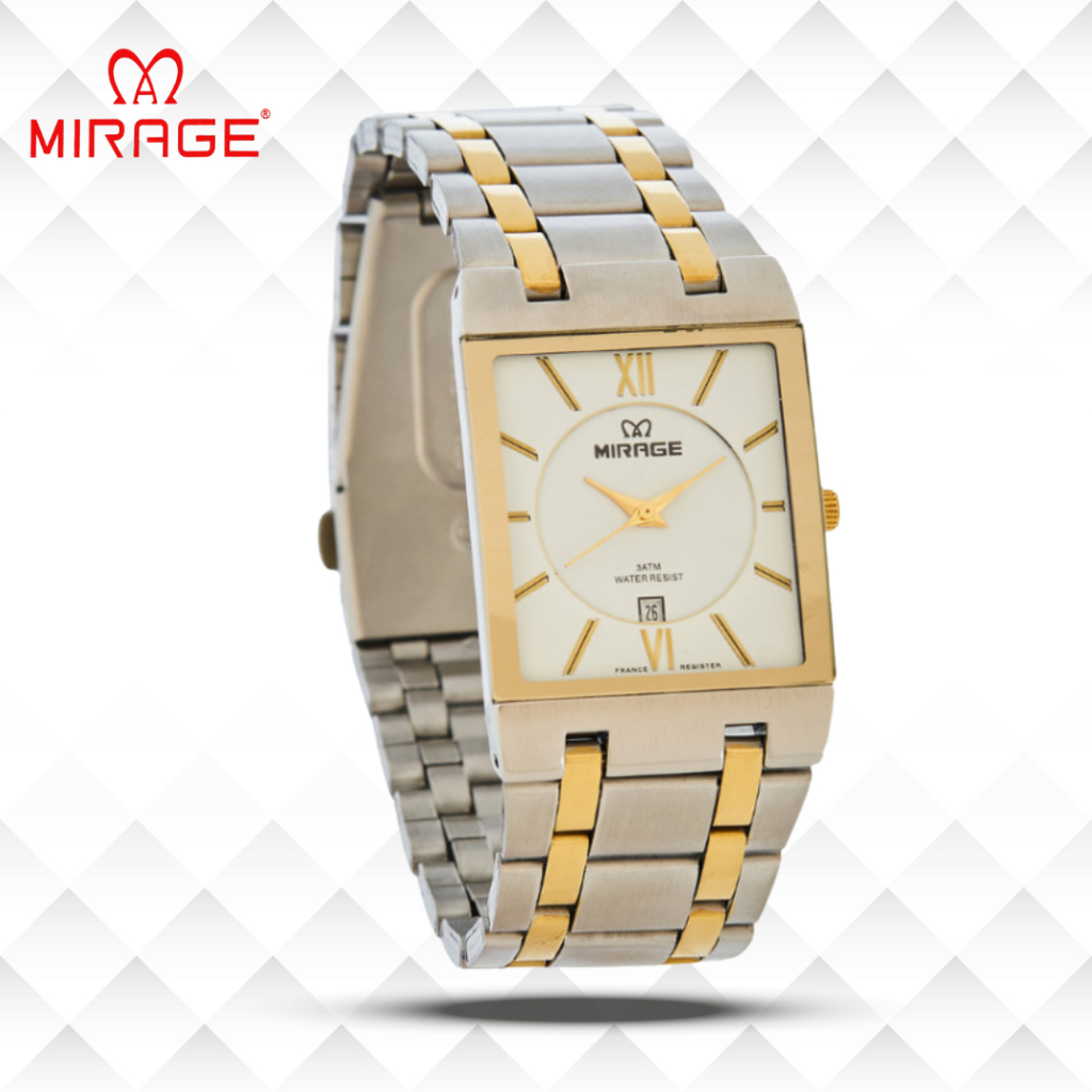 Mirage Jam Tangan Pria Analog 7908 M Silver Gold Original Stainless
