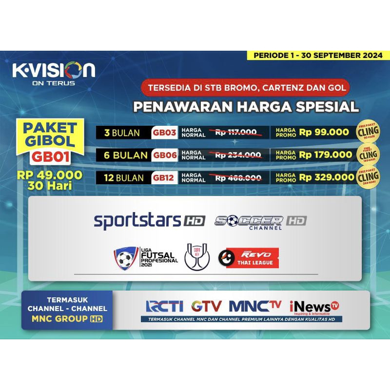 Paket Gibol KVision Paket Bromo Cartenz Gardiner Optus LGSat K-Vision