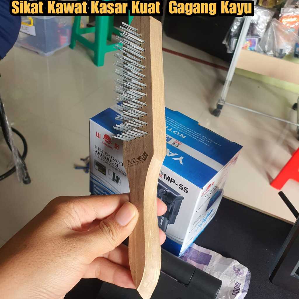 Sikat besi kawat tebal gagang kayu Sikat kawat kasar kuat sikat baja kuat sikat pembersih