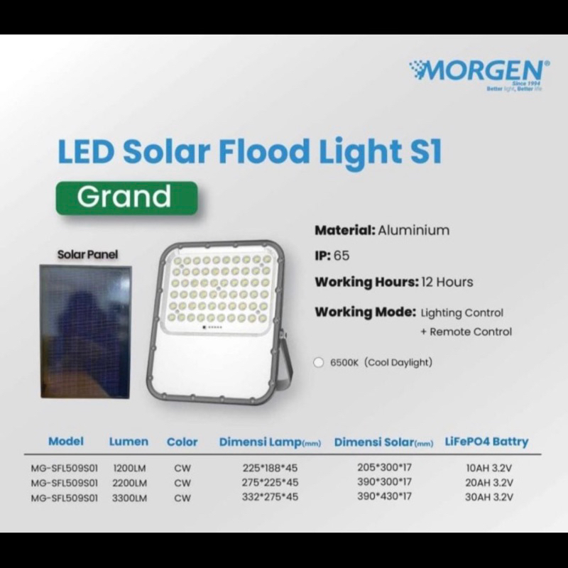 Morgen lampu led sorot tembak floodlight solar cell tenaga surya 12 jam