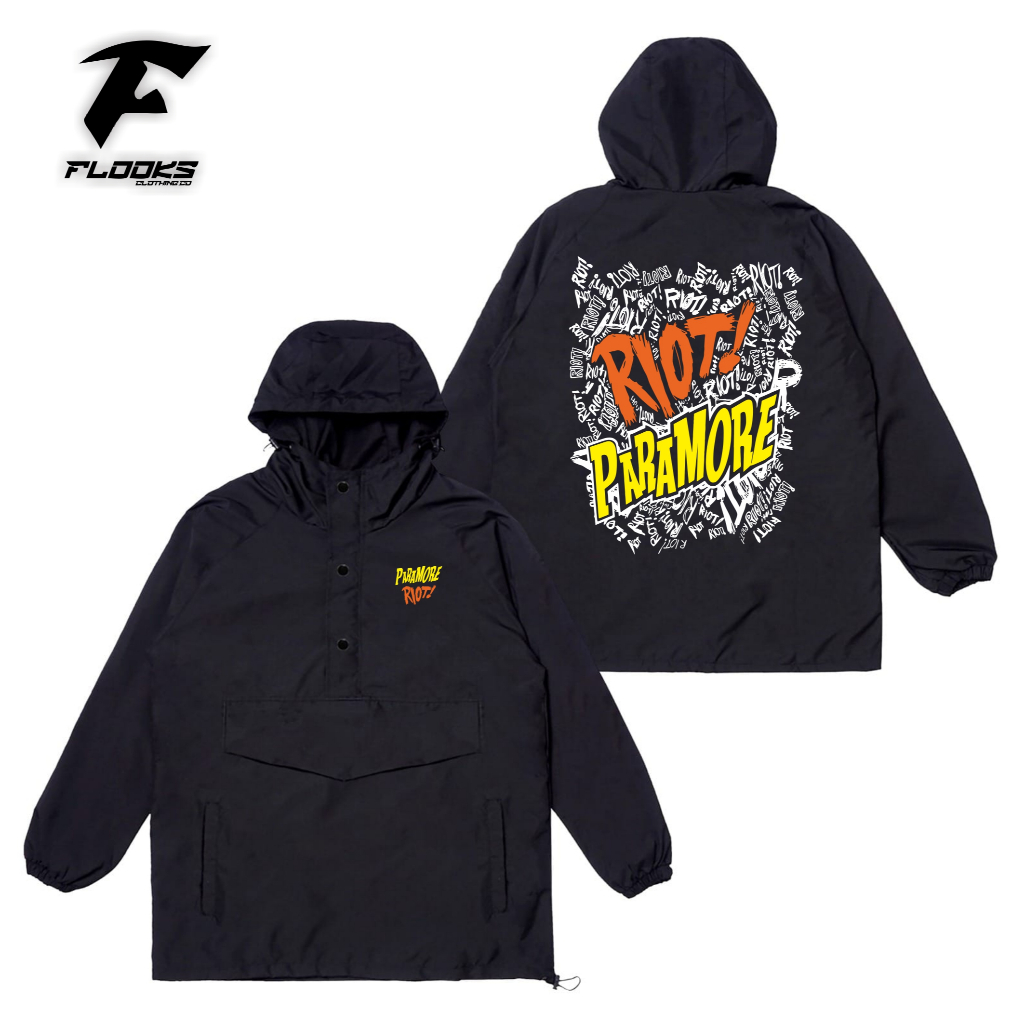 Flooks clothing  Jacket Cagoule Paramore Riiot band  parasut parasut waterproof motif sablon  pria w