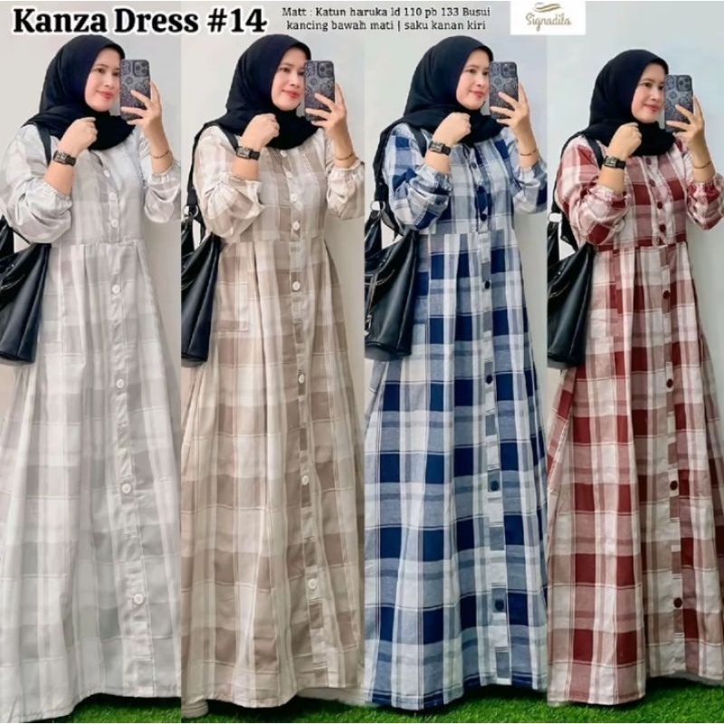 KANZA DRESS#14 /KANZA DRESS#13 GAMIS KATUN HARUKA KOTAK KANCING DEPAN(BUSUI)