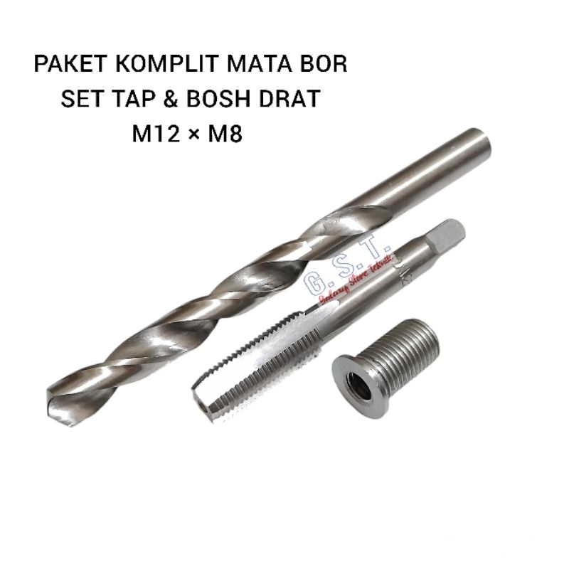 Paket komplit mata bor tap set bosh drat sok drat baut kunci 12 (drat luar m12×1.25 drat dalam m8×1.