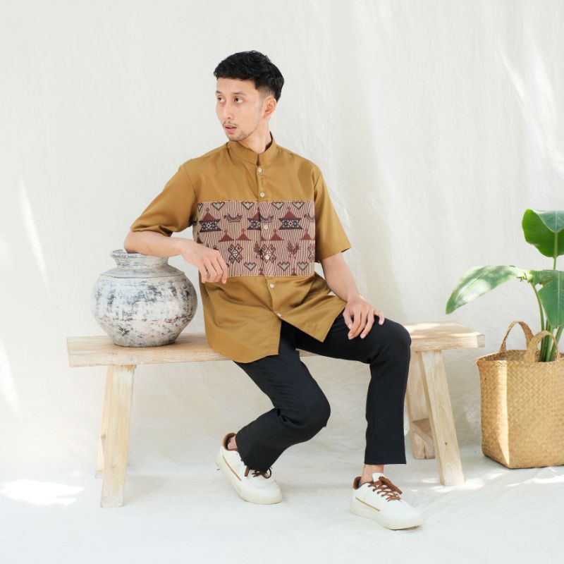 ELBISE Koko Pria Batik - Kemeja Pria Koko kombinasi Batik - Koko Polos Putih Kombinasi Batik - Kemko
