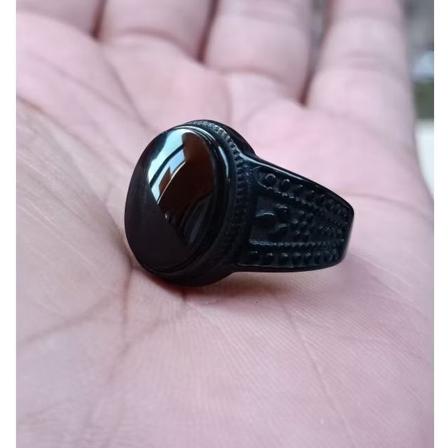 cincin Batu akik Yaman habasyi ring black titanium original kantoran