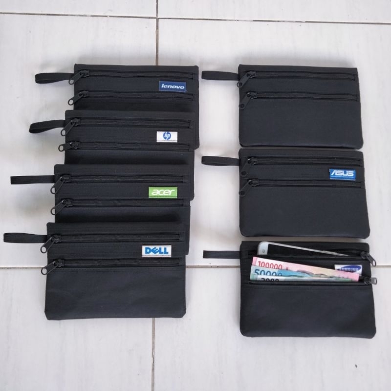 Dompet / pouch tempat HP. UANG. Charger. dll. ada logo ASUS. LENOVO. HP. ACER. DELL. SAMSUNG. POLOS.
