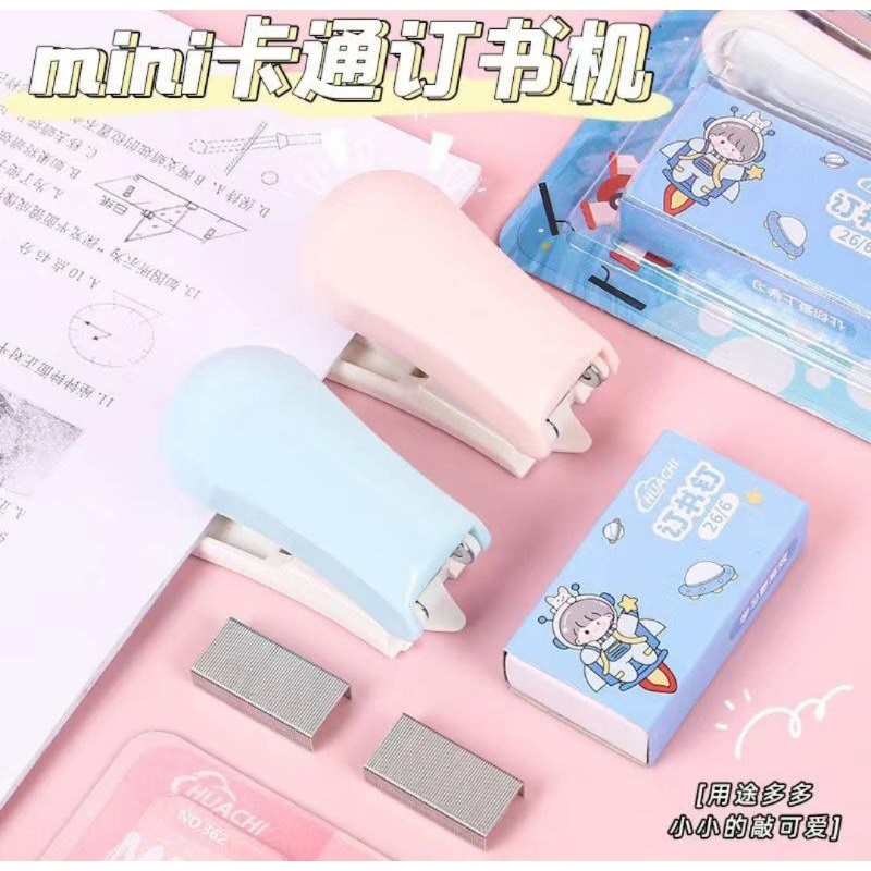 

MS Stapler set mini lucu karakter Staples mini portable + isi Huachi 362 stationery