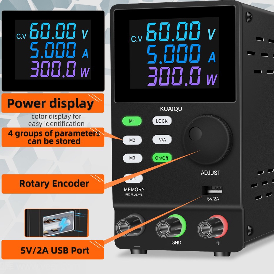 KUAIQU Power Supply Programmable Series DC 30V 10A - SPPS3010D-232 - Black