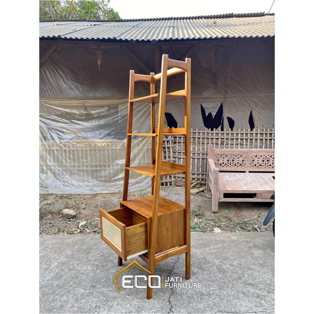 RAK SUDUT JATI LACI ROTAN