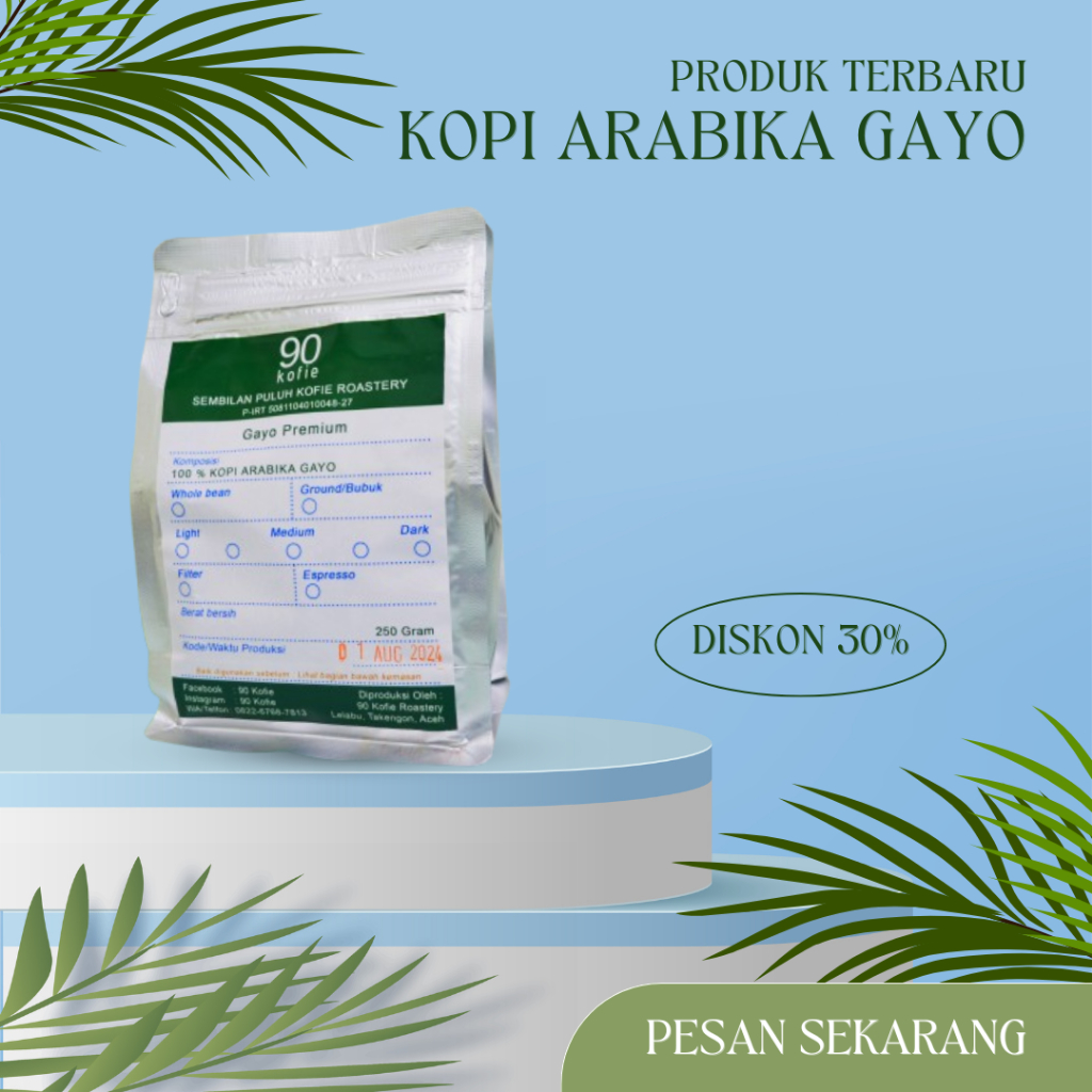 

Kopi Arabika Gayo Premium Aceh 250 Gram Kofie90