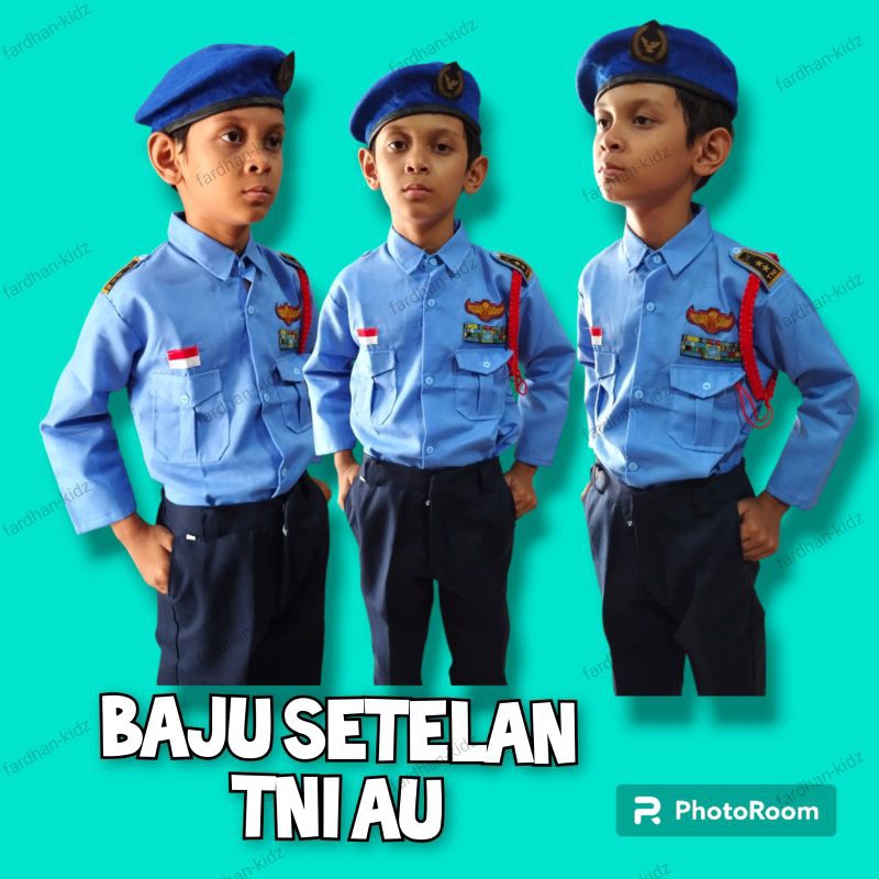 Baju karnaval Profesi"TNI-AU"Pakai Baret Biru untuk anak Tk dan SD.