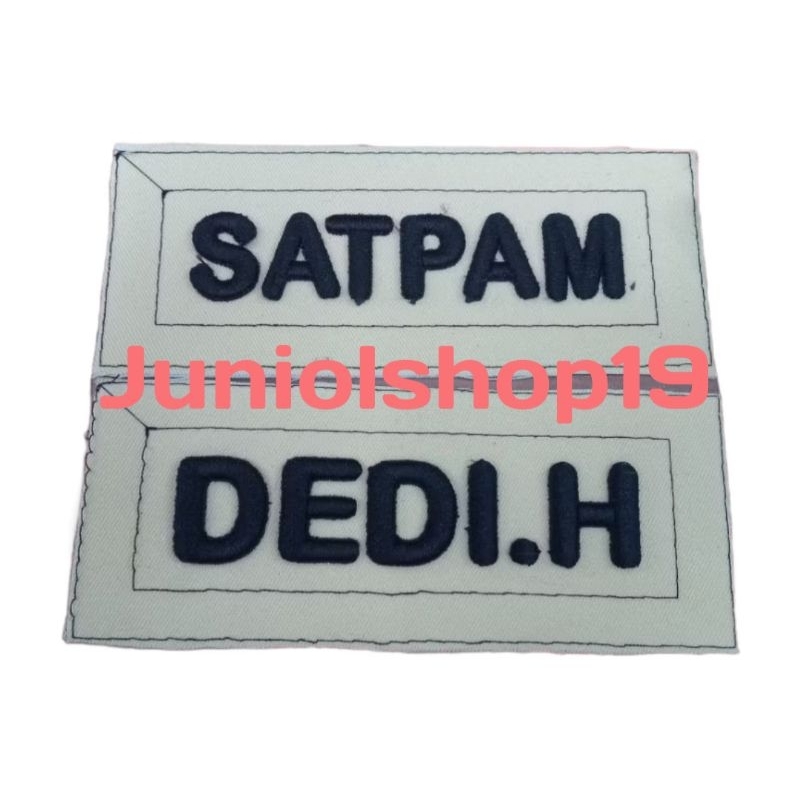 Bordir Nama Satpam Timbul Model polisi/Running Dasar Crem Terbaru