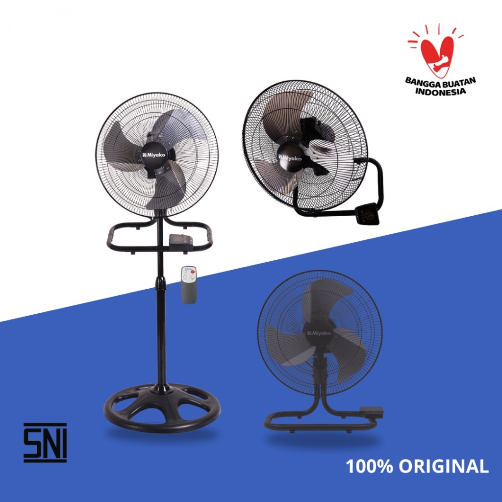 Kipas Angin Miyako 18 Inch Besi Remote Angin Super Kencang 3 in 1 Kipas Dinding Meja Berdiri Industr
