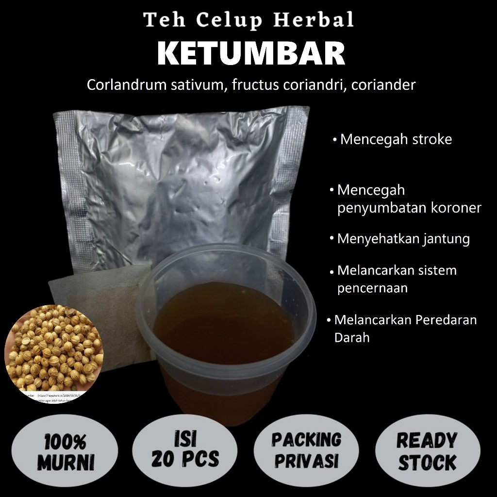 

Teh Celup Herbal KETUMBAR Mencegah Stroke penggumpalan lemak darah Meredakan nyeri sendi Menurunkan gula darah