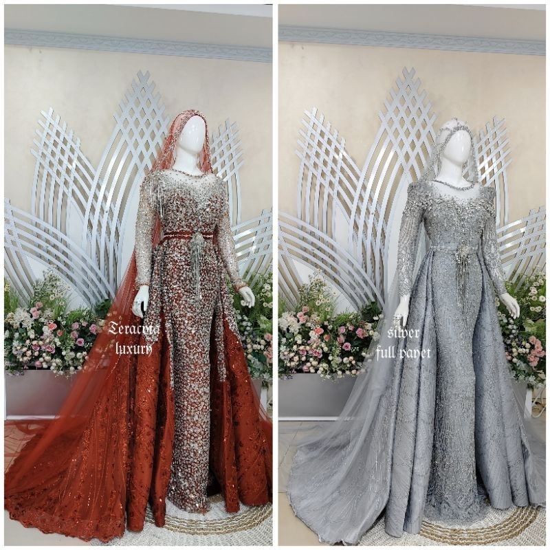 TERLARIS GAUN DRESS PENGANTIN WEDDING BEREKOR /KEBAYA WEDDING PENGANTIN /BAJU PENGANTIN SLIM BEREKOR