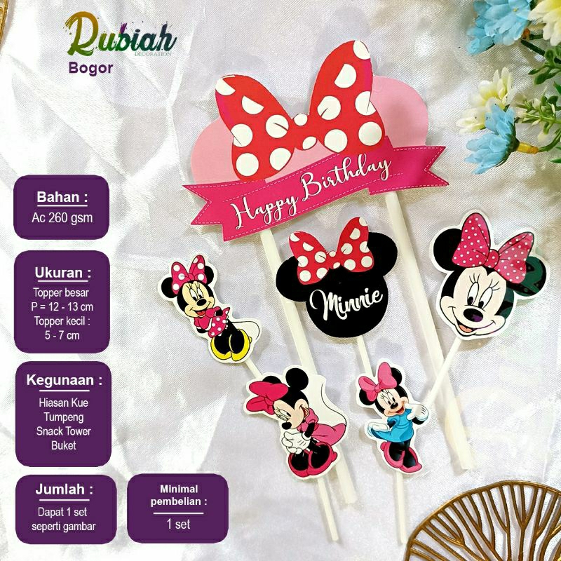 Topper cake Karakter Hiasan Tusukan Kue Tart Ulang Tahun Anak 323 Minnie Mouse