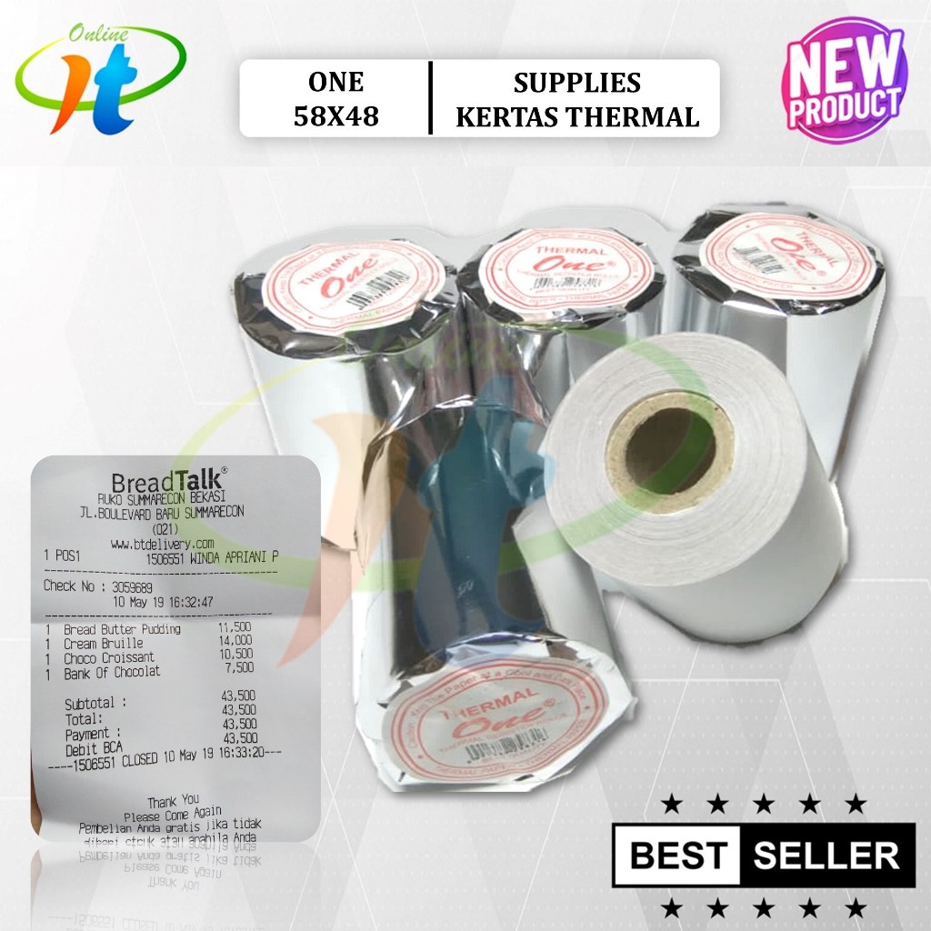 

(min 10 Roll) Thermal One 57x47 58x47 58x48 57x48 Kertas Struk Thermal 58mm Paper Roll Struk Kasir