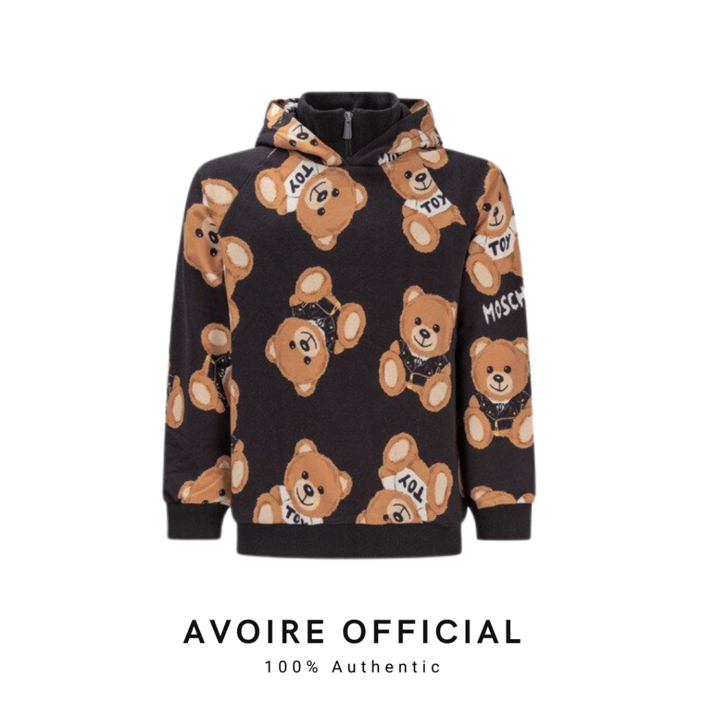 Kids Hoodie Black All Over Teddy Bear Unisex