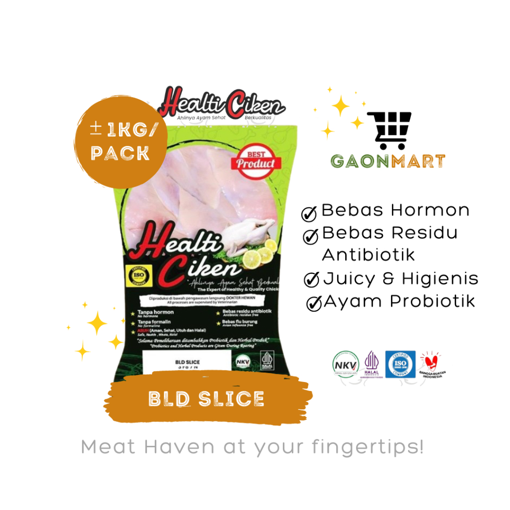 

HEALTI CIKEN HEALTHY CHICKEN AYAM SEHAT ORGANIK PROBIOTIK - BONELESS DADA SLICE 1KG