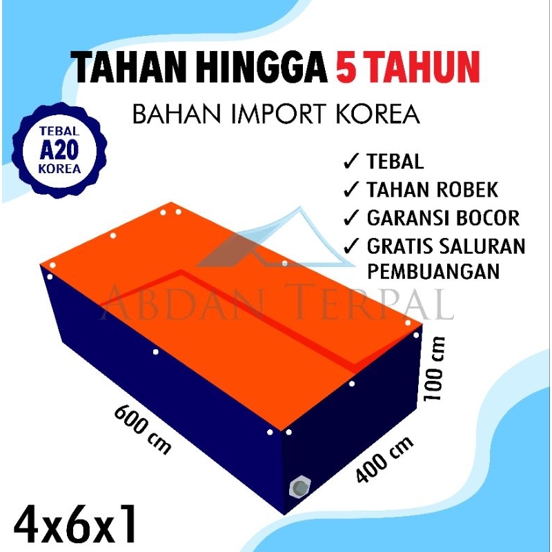 Kolam terpal ikan ukuran 600x400x100/400x600x100/6x4x1/4x6x1 by AbdanTerpal