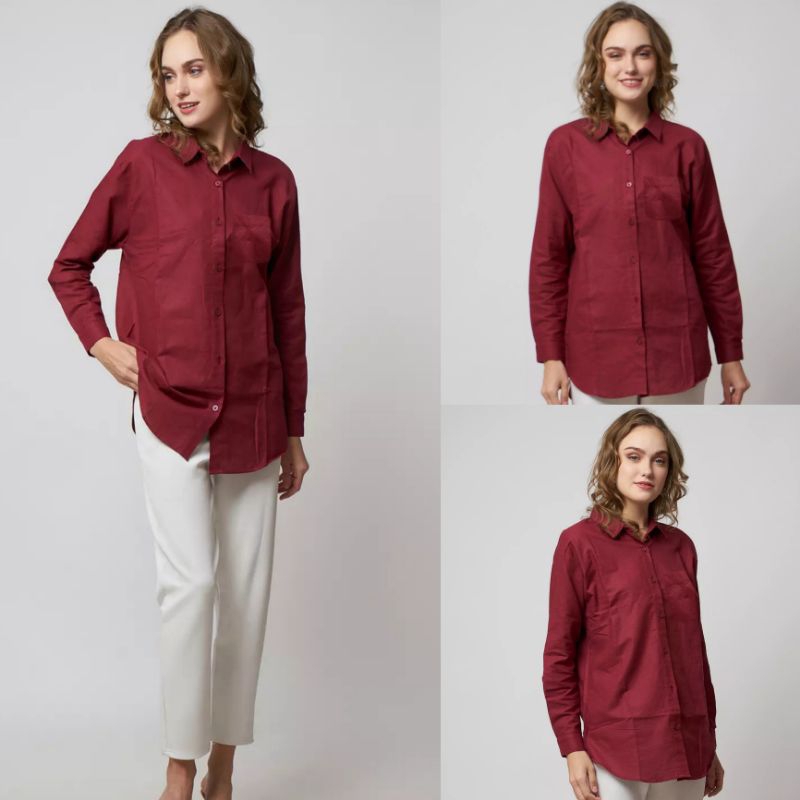 UNPEU FEMME Women's Longsleeve Shirt With Pocket / Kemeja wanita original branded / Kemeja wanita te