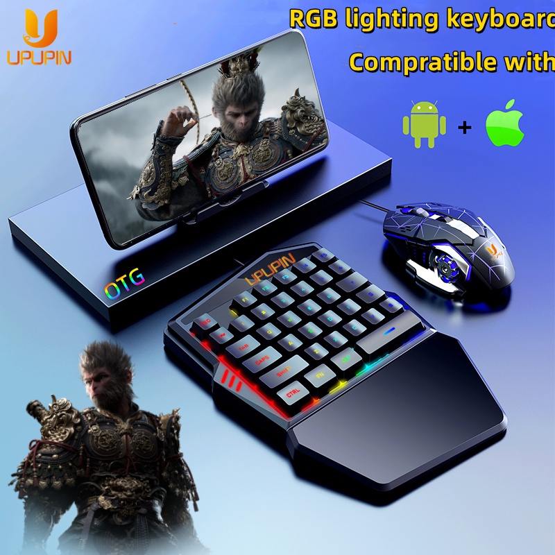 UPUPIN Paket keyboard gaming dan Mouse/Single Hand Gaming RGB Keyboard dan mouse PUBG keyboard gamin