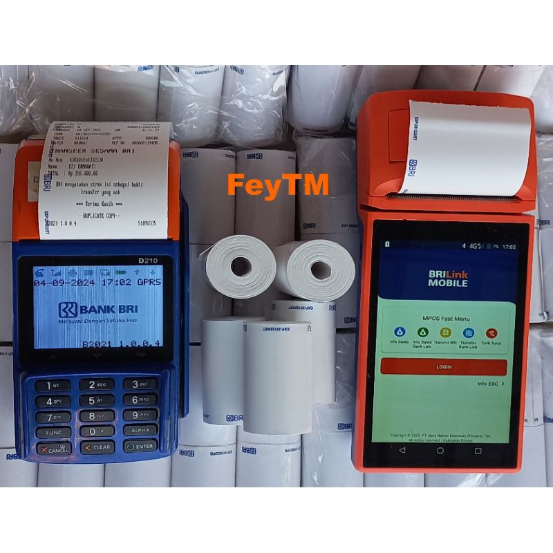 

kertas thermal /kertas edc.20 roll logo bri cocok buat edc,printer bluetooth tebal