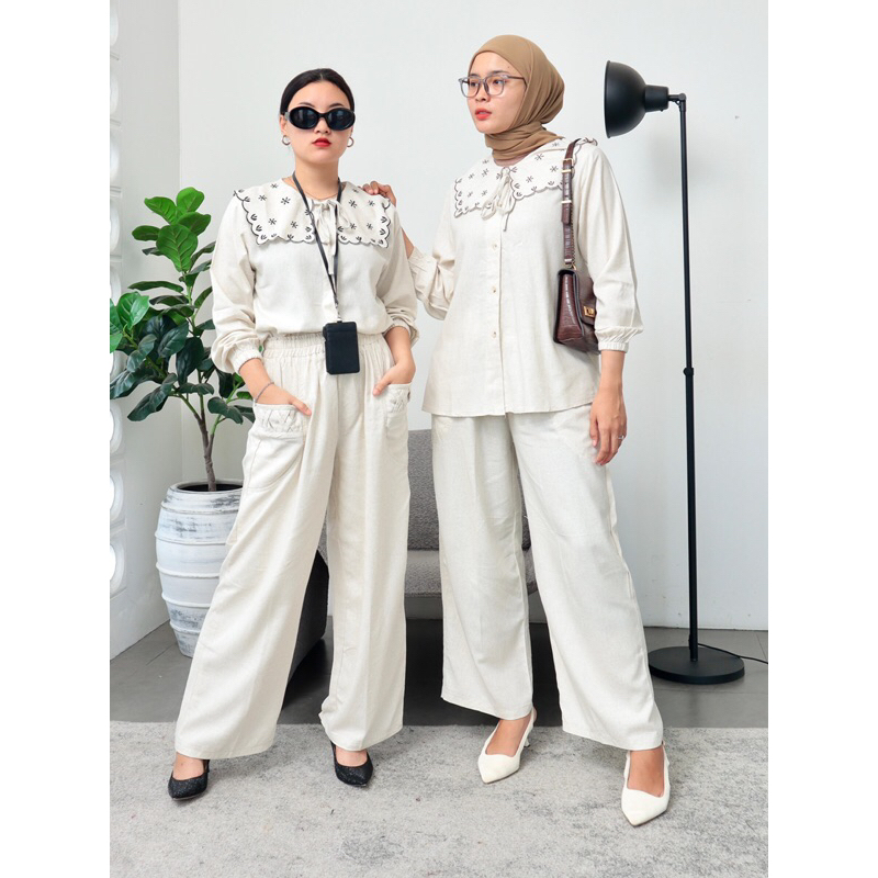 One Set Wanita Terbaru Bahan Linen Pevita Setelan Linen Oversize Jumbo Bigsize