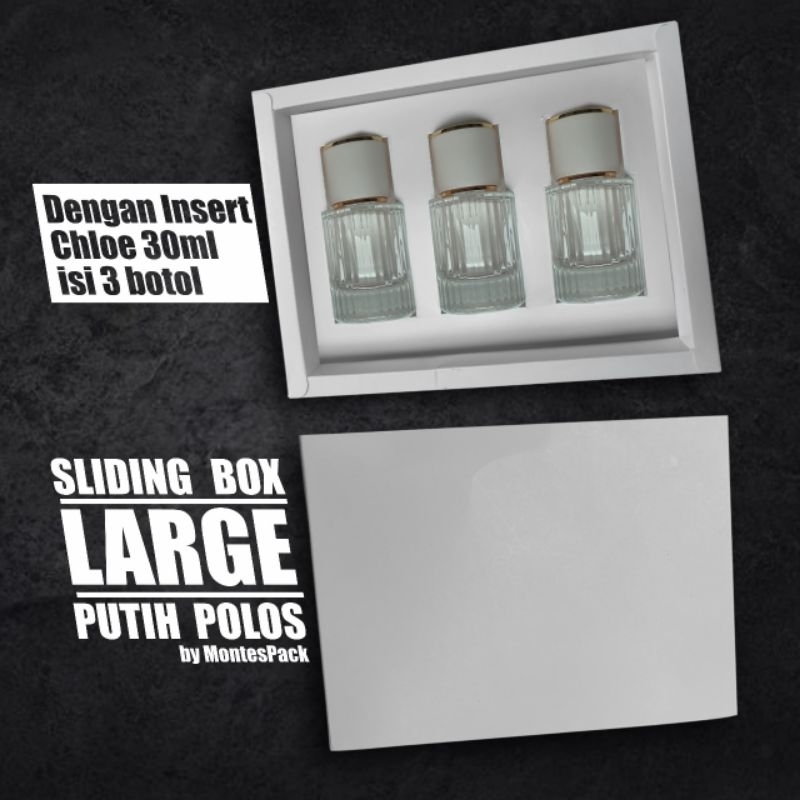 

BOX SLIDING LARGE PUTIH / Insert Chluoe 30ml isi 3 / SLIDING BOX JUMBO putih polos