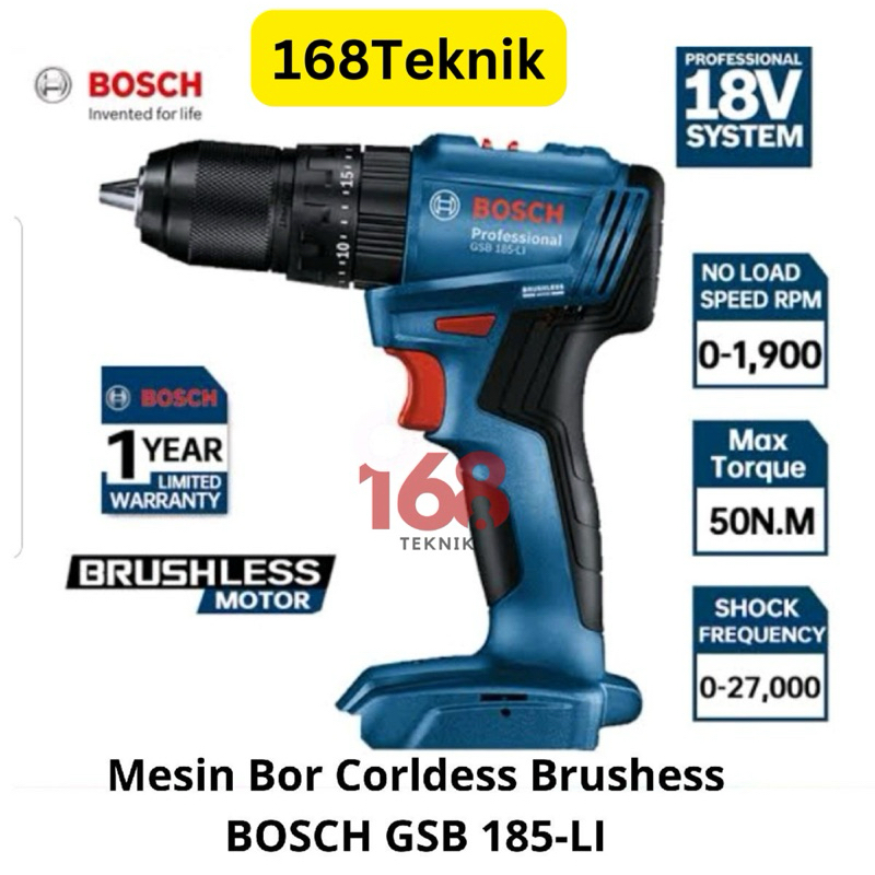 Mesin Bor Cordless Baterai Brushless BOSCH GSB 185-LI
