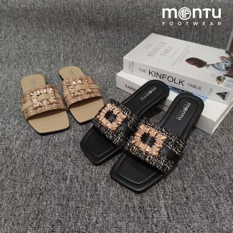 Montu Footwear - Sandal Flat Wanita Sendal Teplek Flat Slop Wanita Model Rajut Terbaru